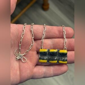 STERLING SILVER BUMBLEBEE JASPER 6 STONE BAR NECKLACE ADJ PAPERCLIP CHAIN .925